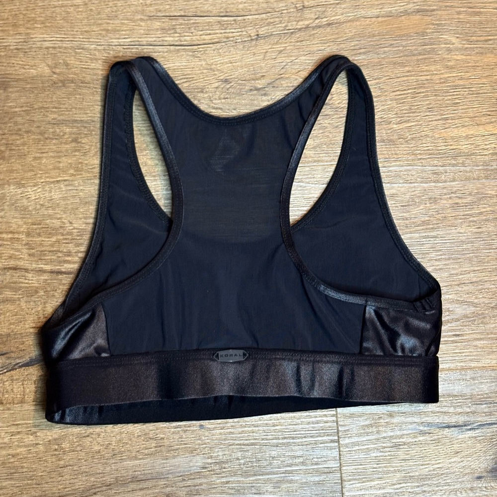 Koral Faux Leather Mesh Black Sports Bra - Picture 4 of 5